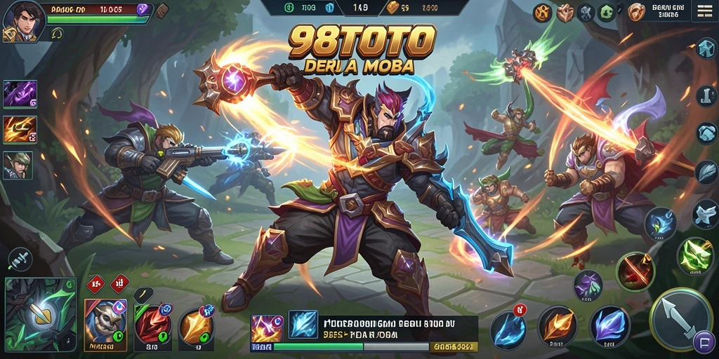 Screenshot utama 98TOTO yang menampilkan pertempuran seru MOBA.