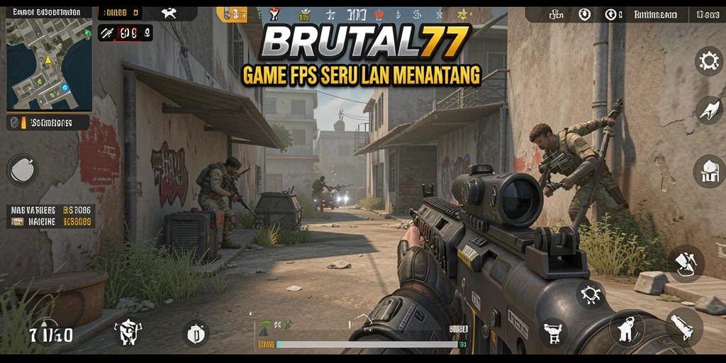 Tampilan gameplay seru BRUTAL77 dengan aksi tak terbendung.