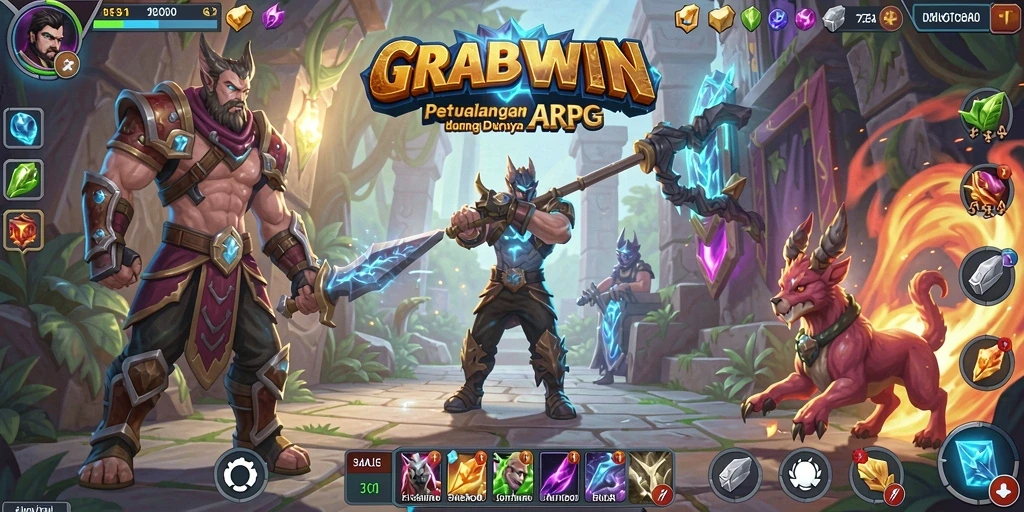 Tampilan gameplay mendebarkan GRABWIN dengan aksi ARPG yang intens.