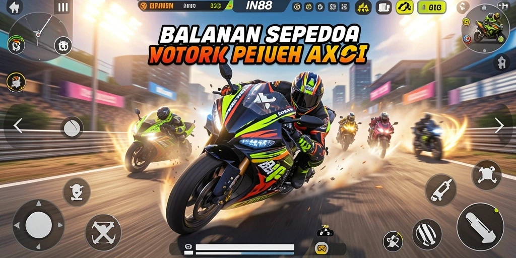 Screenshot IN88 menunjukkan balapan sepeda motor yang seru dan mendebarkan.