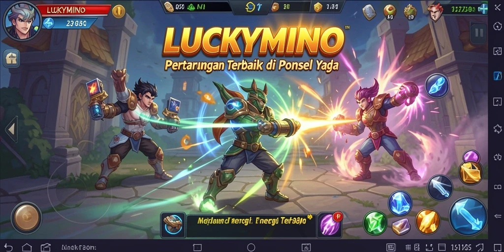 Tangkapan layar menunjukkan aksi pertarungan seru dalam LUCKYMINO.