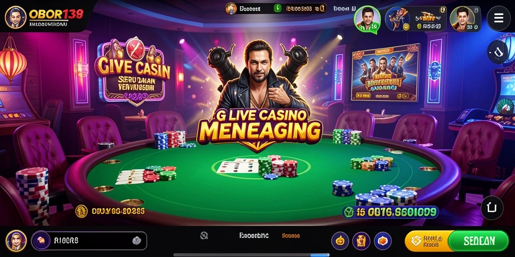 Screenshot OBOR138 menampilkan dealer profesional dan gameplay Live Casino yang mendebarkan.