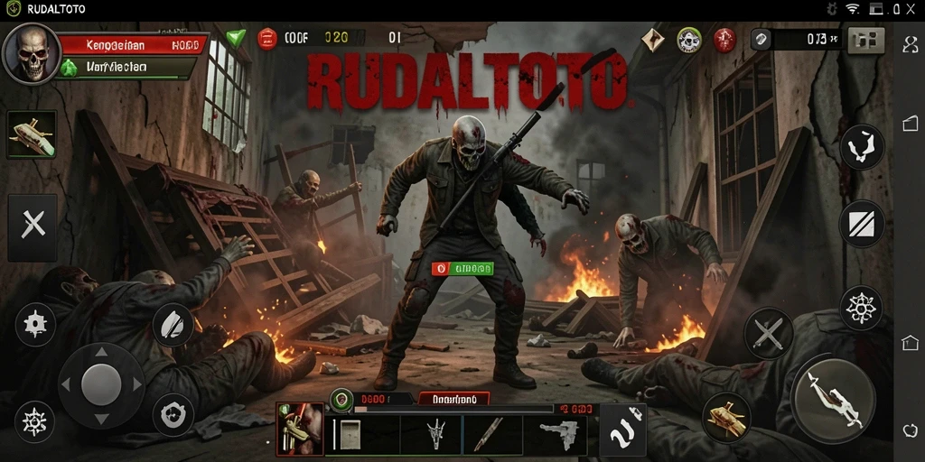 Tampilan gameplay mencekam dari RUDALTOTO yang menampilkan suasana horor.