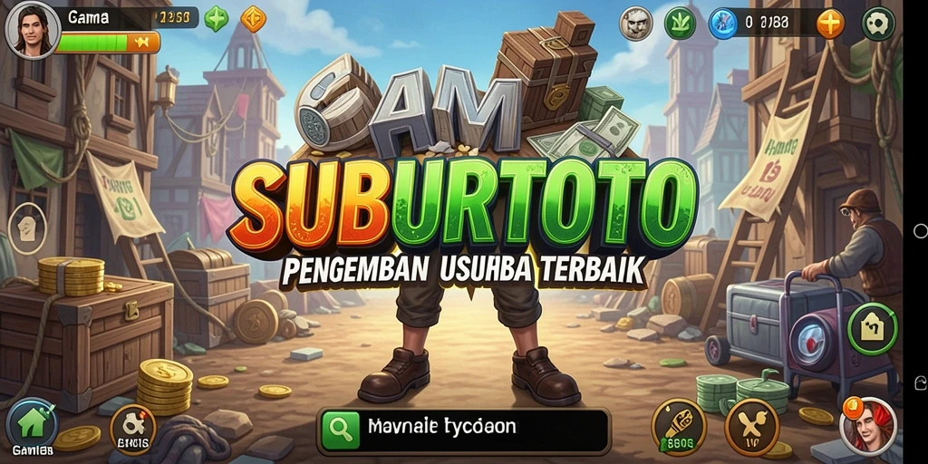 Tampilan gameplay SUBURTOTO menampilkan interaksi manajemen usaha yang dinamis.