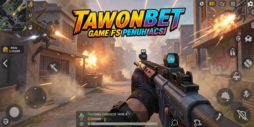 Screenshot TAWONBET menampilkan aksi tembak-menembak memukau dalam gameplay.