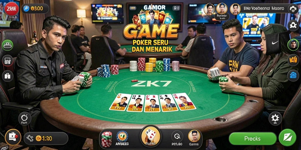 Screenshot gameplay ZK7 menampilkan suasana Poker yang mendebarkan.